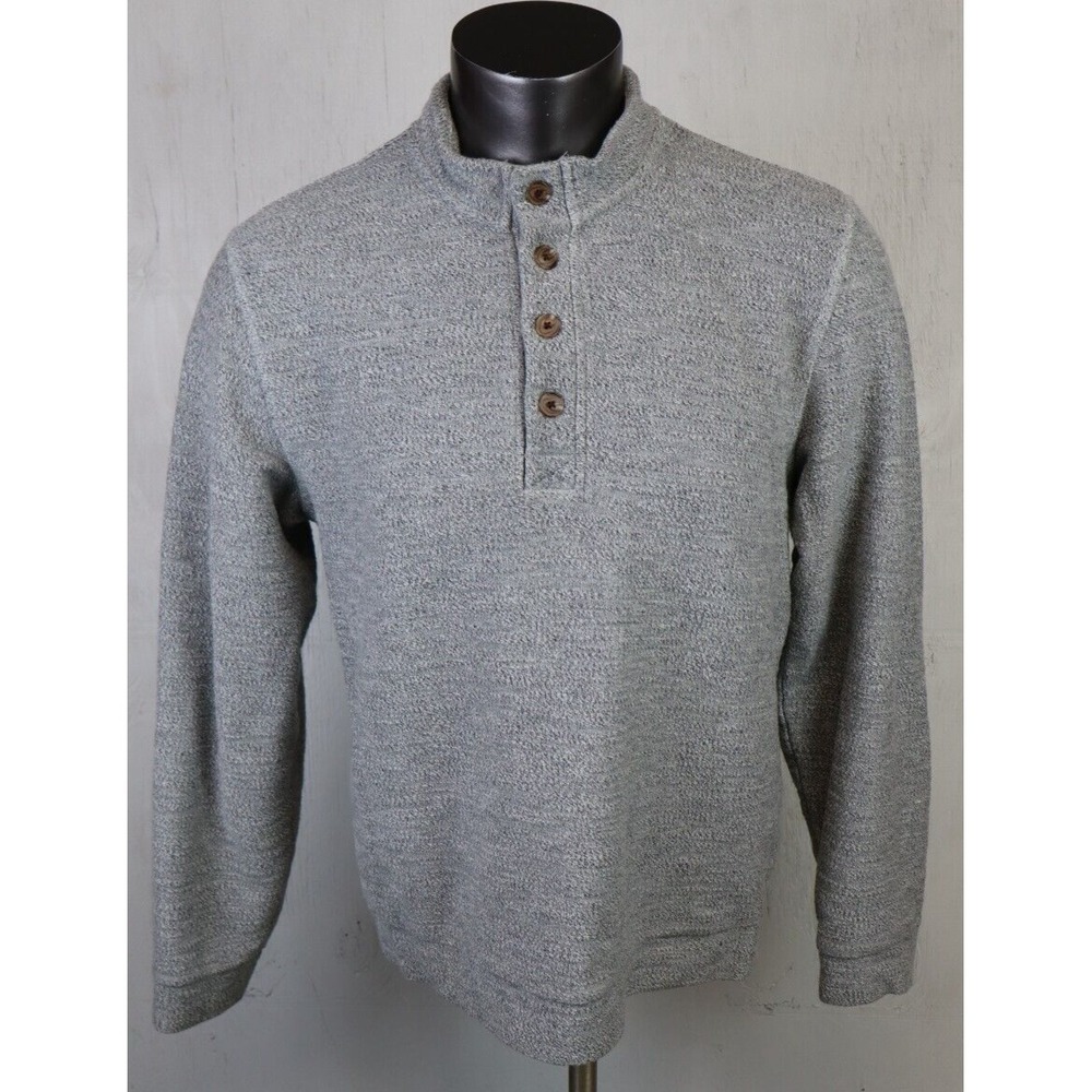 Mens Marine Layer Henley Sweater Shirt Gray Long Sleeve Size L Organic Modal